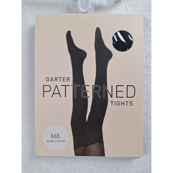 Forever 21 Women's Garter Black Patterned Tights Fall S/M & M/L - Picture 9 of 10